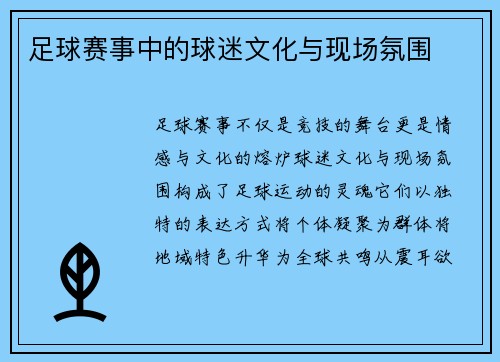 足球赛事中的球迷文化与现场氛围