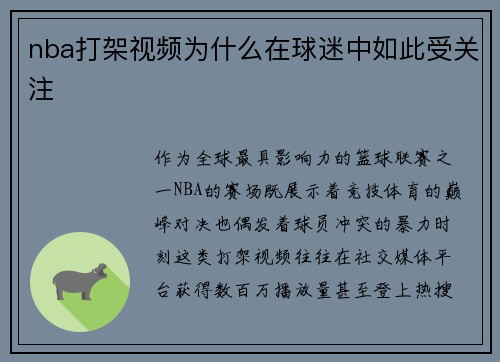 nba打架视频为什么在球迷中如此受关注